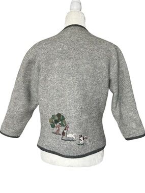 Gaddy Collection Wool Knit Jacket Gray Embroidered Alpine Cardigan Structured- M